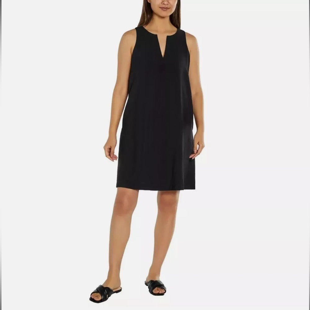 NWT Banana Republic Black Satin Shift Dress Sleeveless V-Neck Knee Length Medium